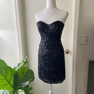 Scalia Black Sequin Strapless Mini Dress